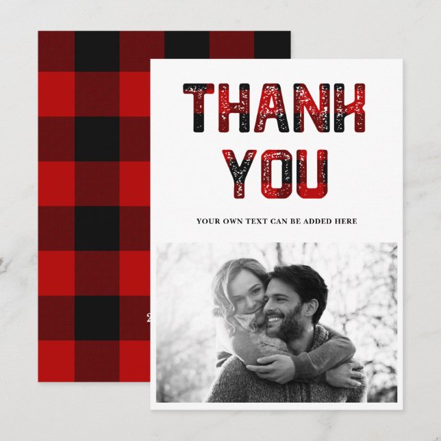 Gracias Tarjeta de foto de Red Plaid Rústico (Anverso / Reverso)