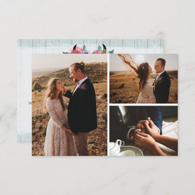 Gracias Tarjeta de Foto Rustic Floral Cow Skull Bo (Anverso / Reverso)