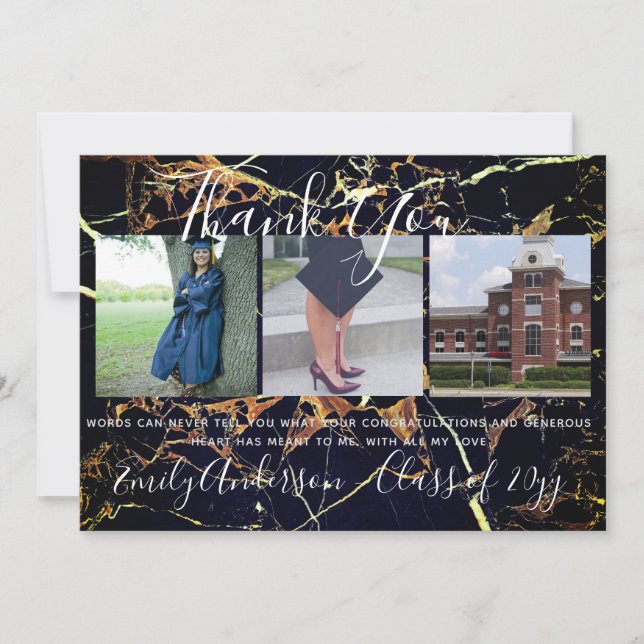 Gracias tarjeta de graduación 3 x Collage de fotos (Anverso)