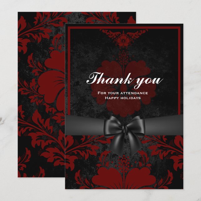 Gracias tarjeta de invitación floral roja (Anverso / Reverso)