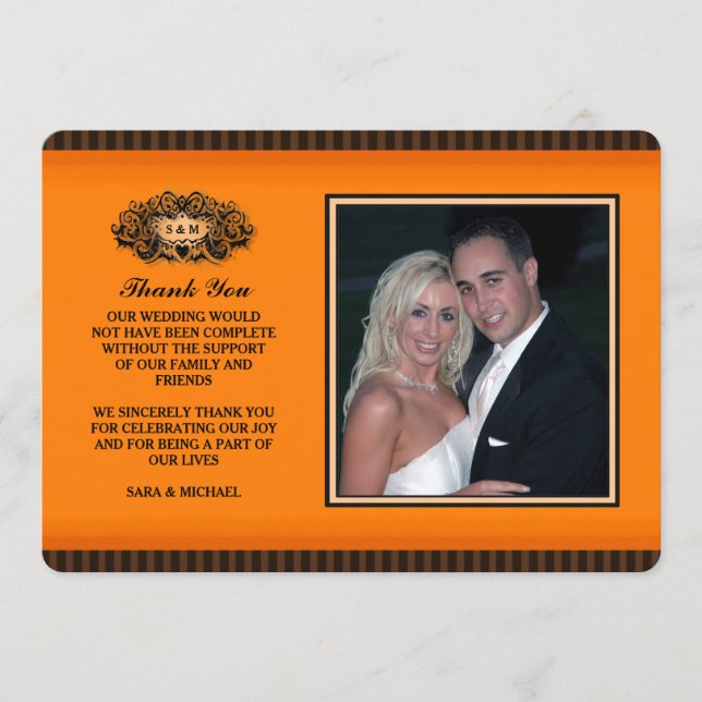 Gracias tarjeta de la foto - naranja y negro (Anverso)