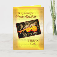 Gracias tarjeta de profesor de música con violín