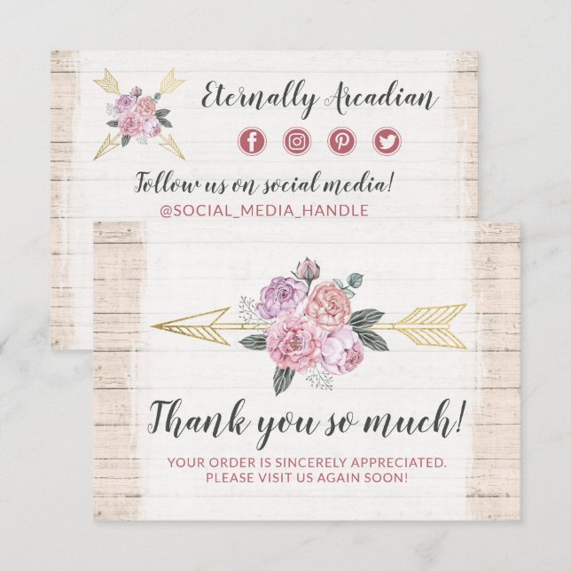 Gracias Tarjeta de Rubor Rustic Bohemian Floral Ar (Anverso / Reverso)