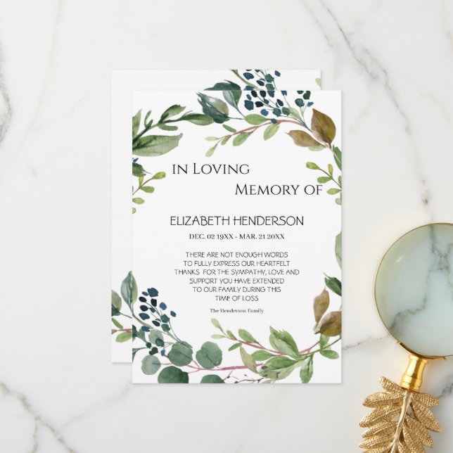 Gracias tarjeta en memoria de la simpatía. (Anverso/Reverso In Situ)