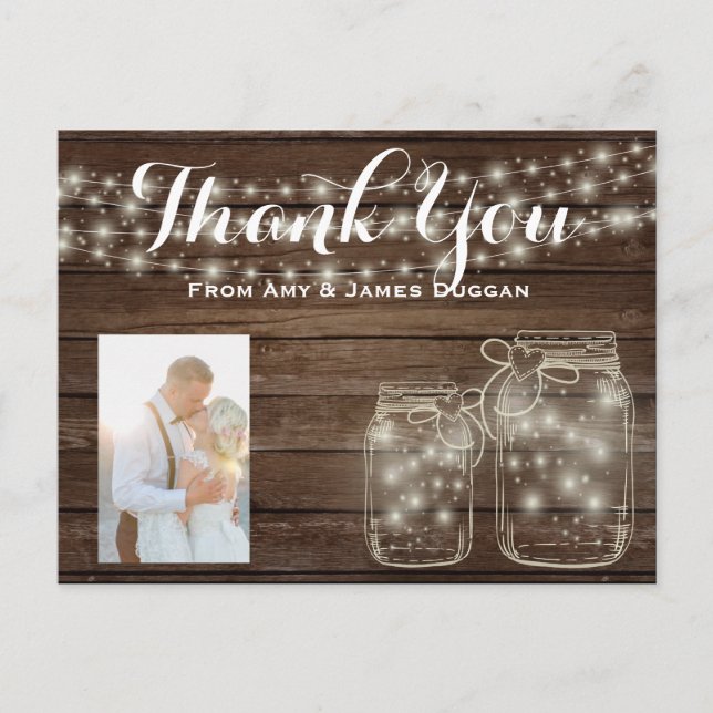 Gracias, tarjeta fotográfica, Boda ruso Mason Jars (Anverso)