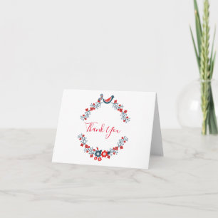 Gracias Tarjeta Moderna Floral Roja Pájaro