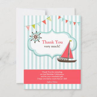 Gracias tarjeta plana de cumpleaños de barco de ve
