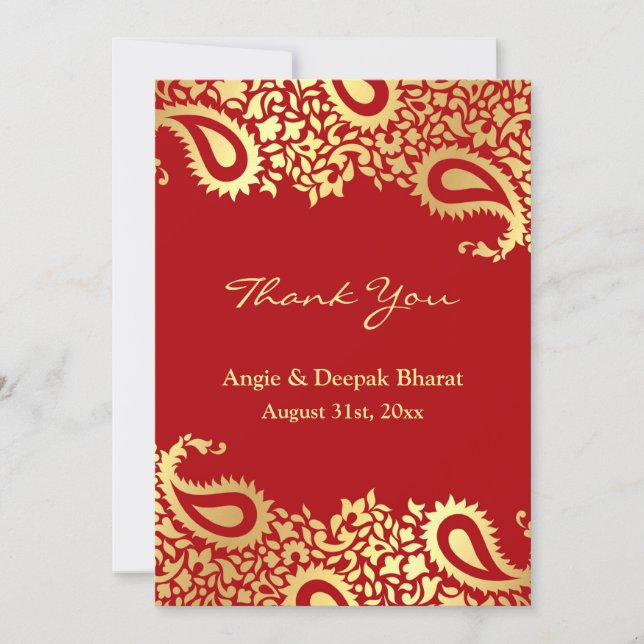 Gracias tarjeta plana india elegante de Paisleys (Anverso)