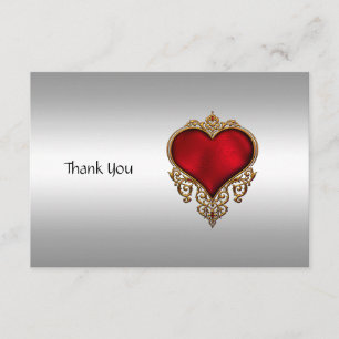Gracias tarjeta plata y corazón