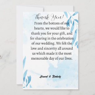 Gracias tarjeta por asistir a un boda