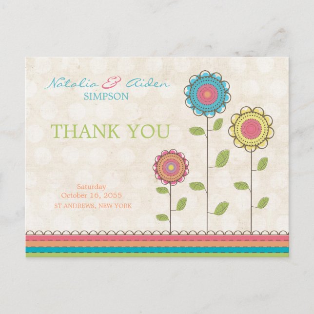 Gracias tarjeta postal de flores altas color arcoi (Anverso)