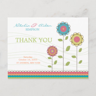 Gracias tarjeta postal de flores altas color arcoi