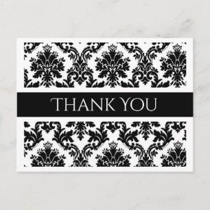 Gracias tarjeta postal floral Damask en blanco y n