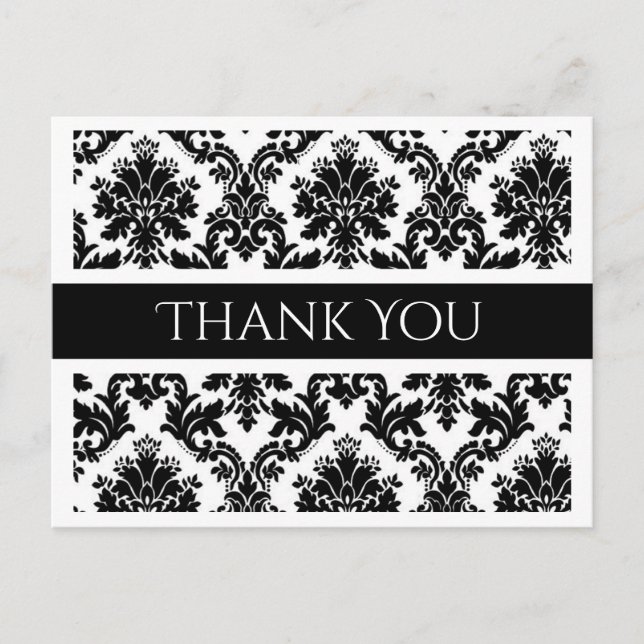 Gracias tarjeta postal floral Damask en blanco y n (Anverso)