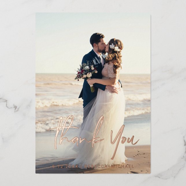 Gracias tarjetas de Relieve metalizado reales Boda (Anverso)