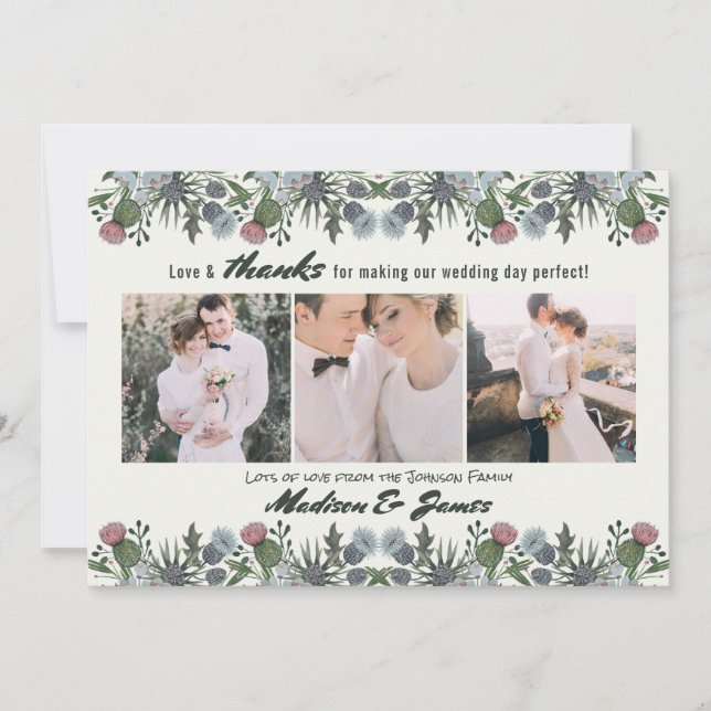 Gracias Thistle Flower | BODA | 3 tarjetas de foto (Anverso)