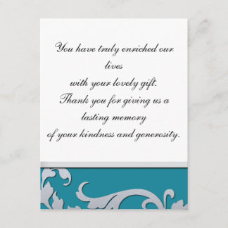 Gracias turquesa y plata de la invitación de boda