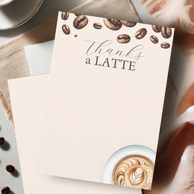 Gracias Un Montón Tarjetas de Notas para Amantes d (Coffee themed bridal shower thank you note cards with a latte and top boarder of coffee beans)
