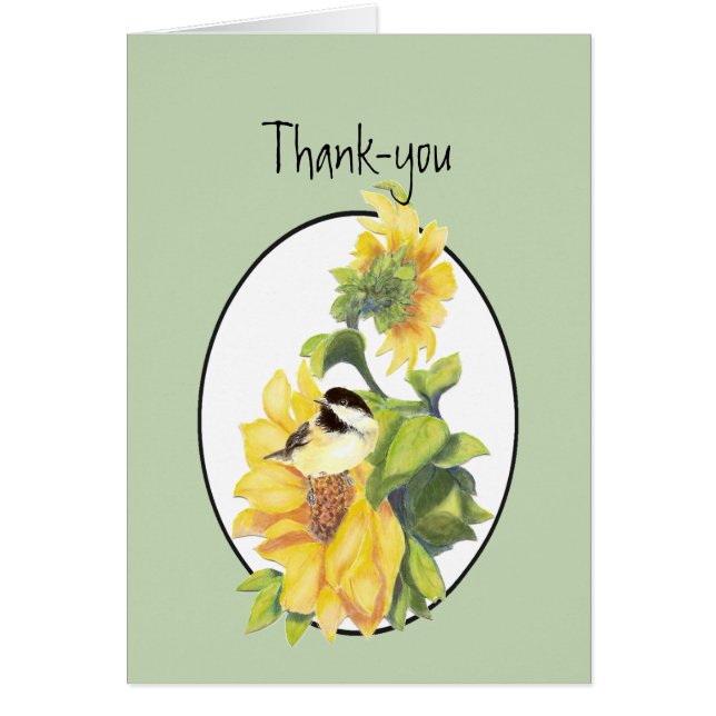 Gracias, Watercolor Chickadee, Sunflower (Frente)