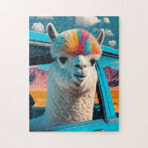 Graciosa Alpaca en un rompecabezas de arte automov