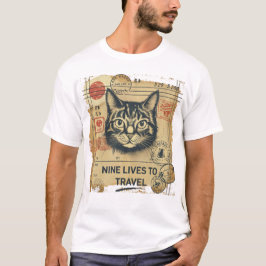 Graciosa camiseta con pasaporte de gato nueve vida