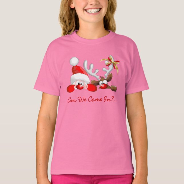 Graciosa camiseta de Santa y Personalizado de reno (Anverso)