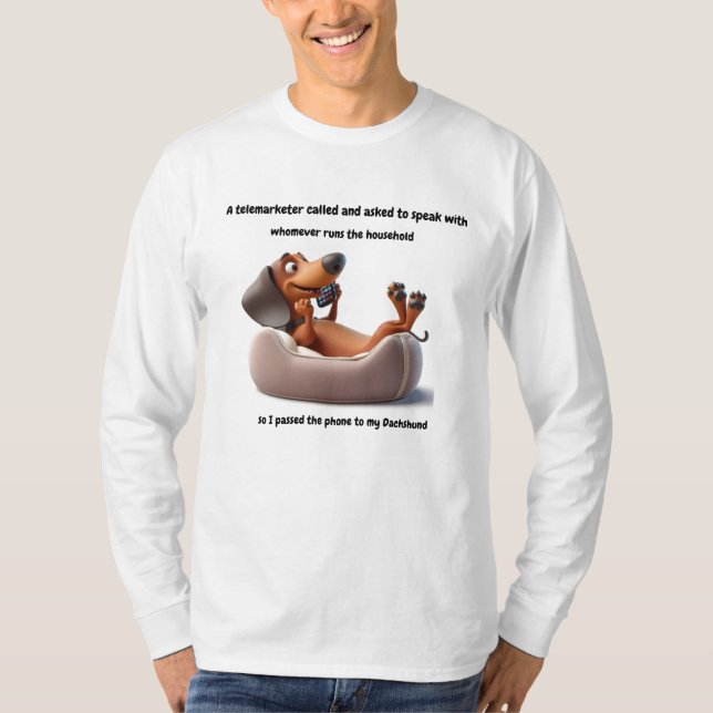 Graciosa camiseta del telemarketer de Dachshund (Anverso)