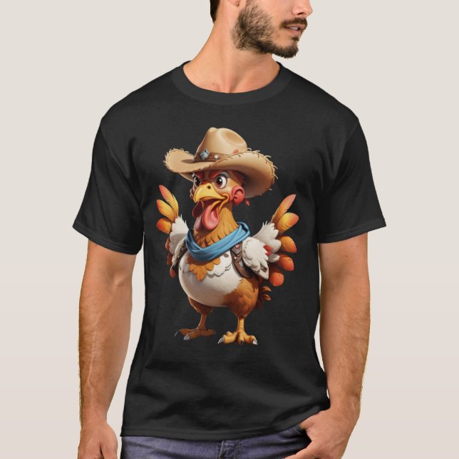 Graciosa camiseta gráfica de vaquero de pollo de v (Anverso)