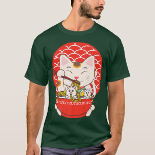Graciosa camiseta Ramen Kawaii Anime Gato Comer fi