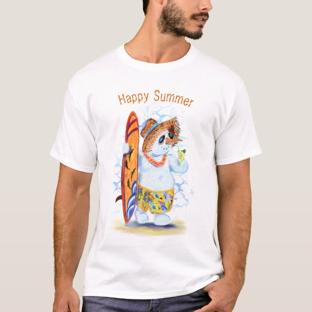 Graciosa camiseta Verano Snowman Surfer - Tu texto (Anverso)