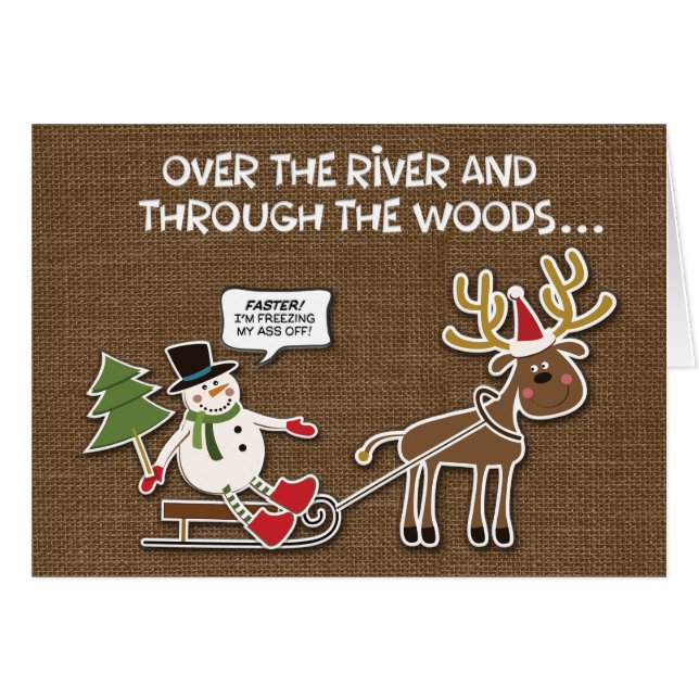 Graciosa carta de hombre de nieve y Navidades reno (Anverso (Horizontal))
