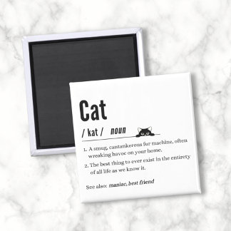 Graciosa definición de gato imán cuadrado blanco y