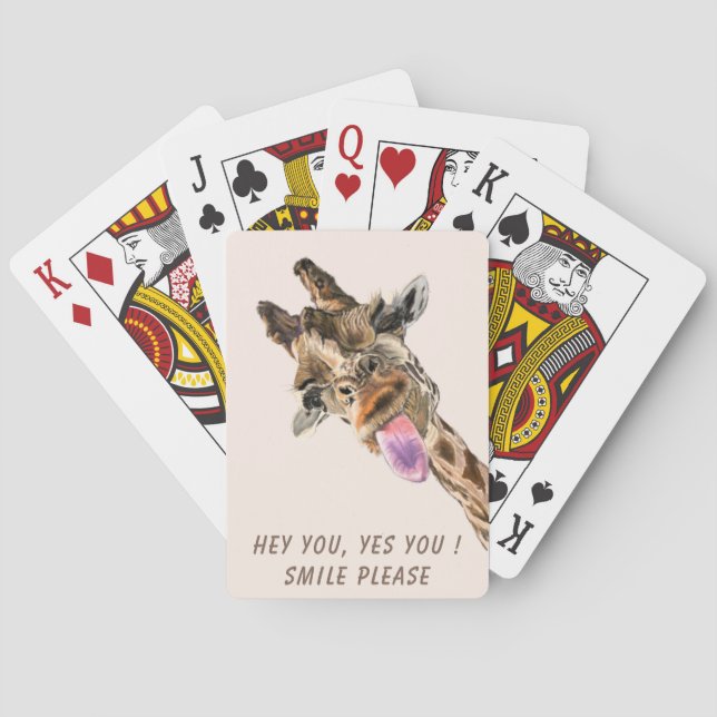 Graciosa Giraffe Jugando Cartas - Texto Personaliz (Reverso)