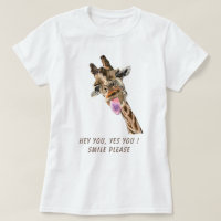 Graciosa Giraffe Tongue Fuera Camiseta - Texto Per