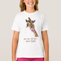 Graciosa Giraffe Tongue Fuera Camiseta - Texto Per
