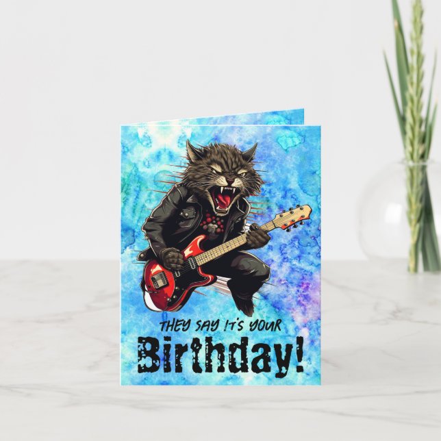 Graciosa Guitarra Gato Cumpleaños Tarjeta de Salud (Anverso)