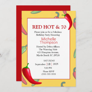 Graciosa Invitación a cumpleaños 70 de Red Hot Pep