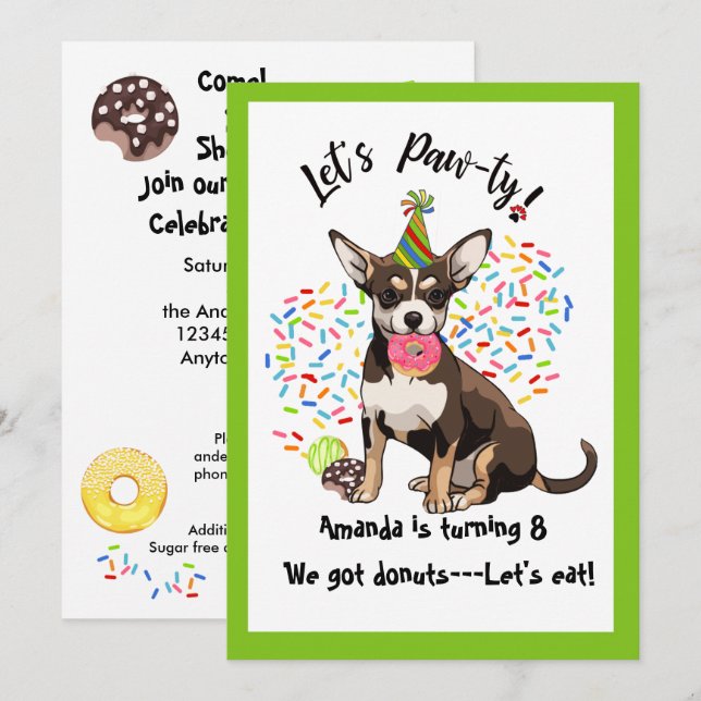 Graciosa invitación a fiesta de cumpleaños de Chih (Anverso / Reverso)