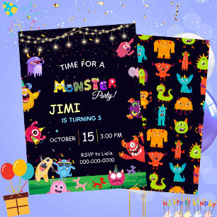 Graciosa invitación de cumpleaños a fiestas Monste