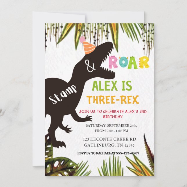 Graciosa invitación de cumpleaños de Dinosaur (Anverso)