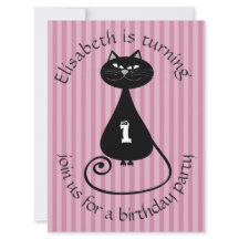 Graciosa invitación de cumpleaños de gato negro