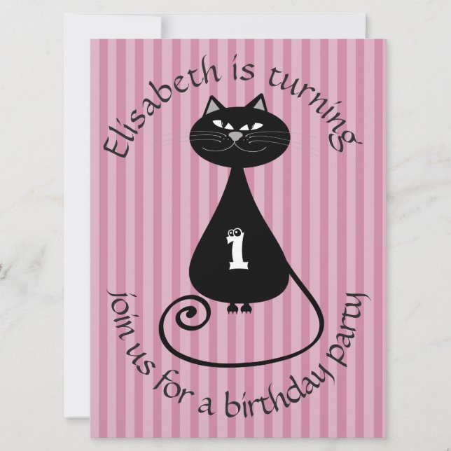 Graciosa invitación de cumpleaños de gato negro (Anverso)