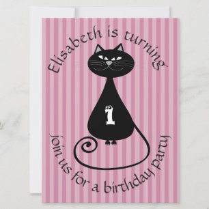 Graciosa invitación de cumpleaños de gato negro
