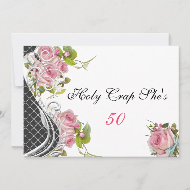 Graciosa invitación de cumpleaños número 50, rosas (Anverso)