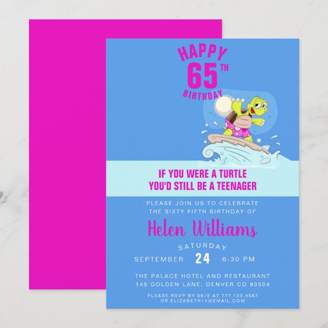 Graciosa invitación de cumpleaños número 65 (Anverso / Reverso)