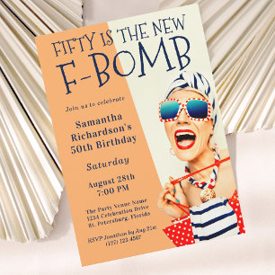Graciosa invitación Retro 50 cumpleaños a la bomba