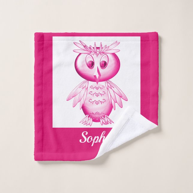 Graciosa Lechuza Rosa Personalizada Niños (Toallita)