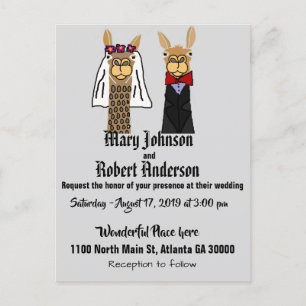 Graciosa Llama Bride y Groom Wedding Invitación