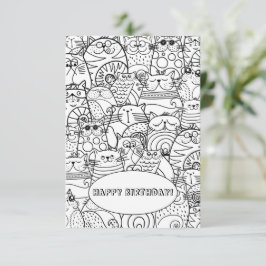 Graciosa multitud de gatos Zen Doodle con tarjeta