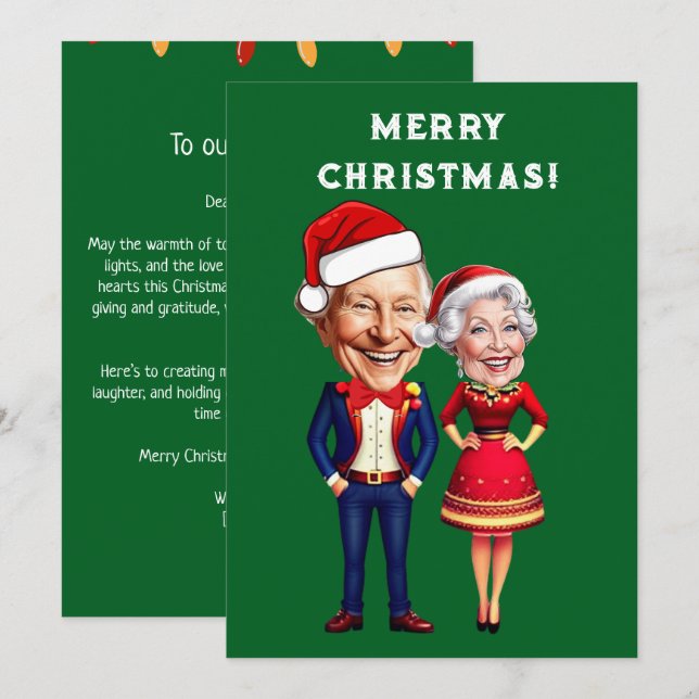 Graciosa pareja de caricaturas de Navidad verde y  (Anverso / Reverso)